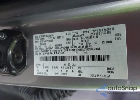 2020 Ford F-150 Lariat from USA, damaged, VIN 1FTEW1EP6LFA68305